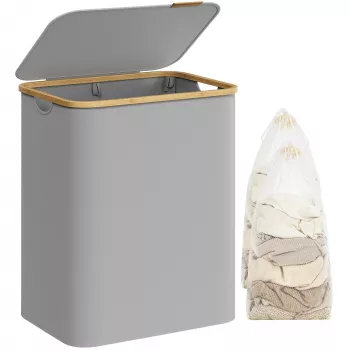 34.3-Gallon 2-Section Laundry Hamper with Lid Guide