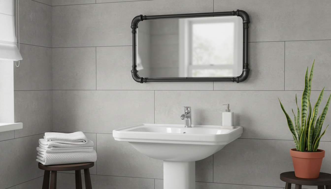 35.4×23.6 Industrial Pipe Wall Mirror for Bathrooms