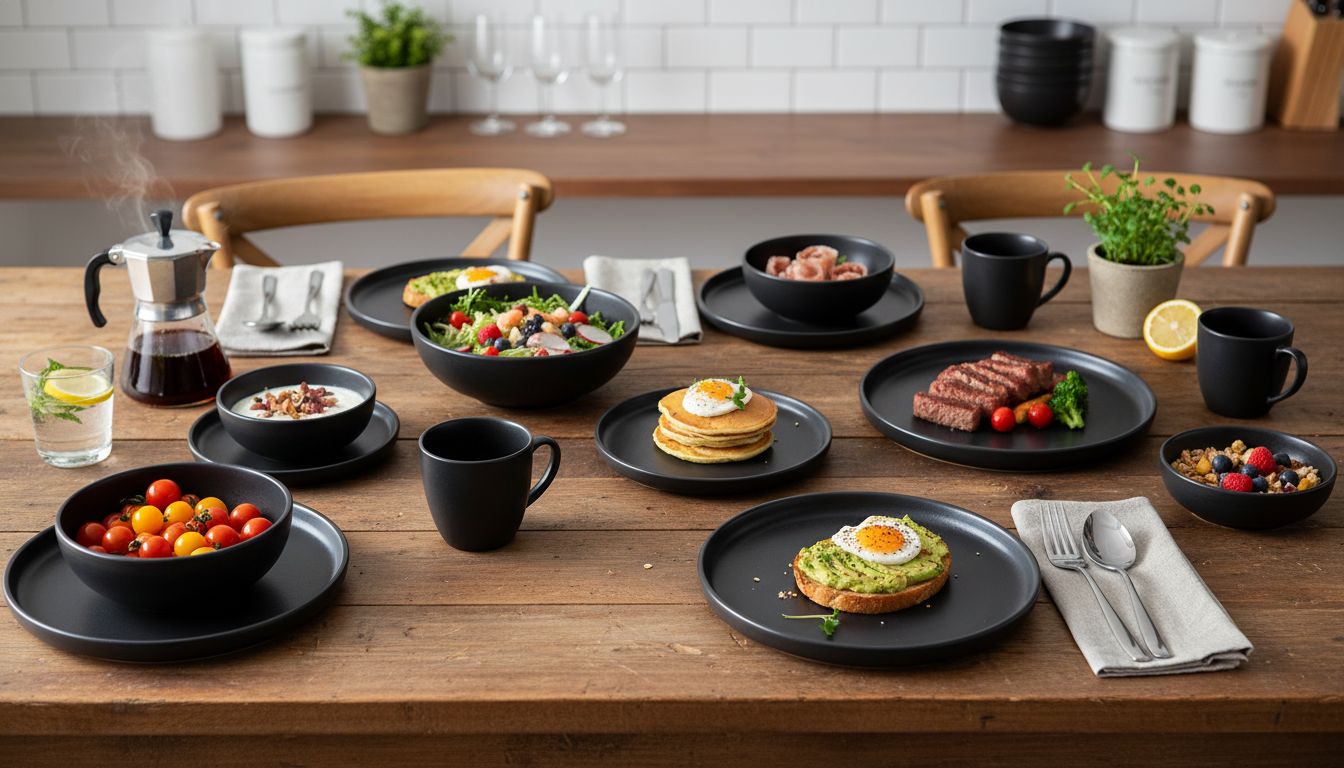 Black Reactive-Glaze Stoneware Dinnerware Set (36pc)
