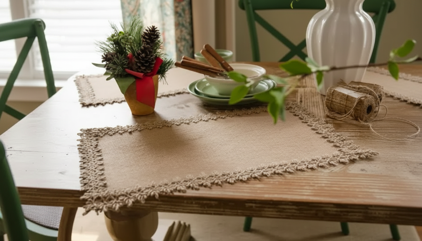 6-Piece Burlap Placemats with Jute Lace (Farmhouse)