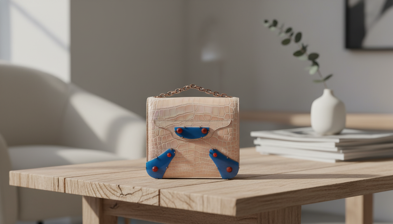 Balenciaga Neo Classic Mini Chain Bag: Beige/Blue Croc