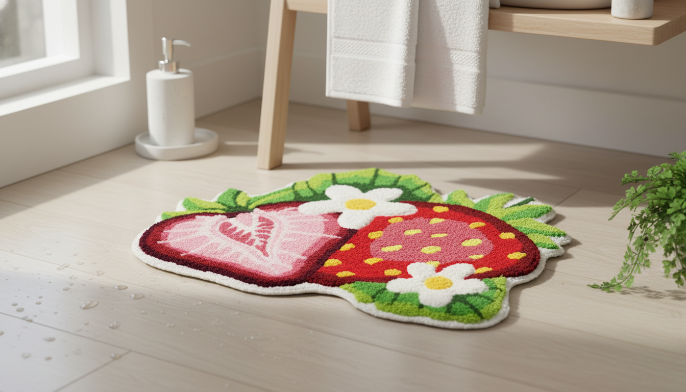 Cute Strawberry Cartoon Rug: Soft, Anti-Slip Bath Mat