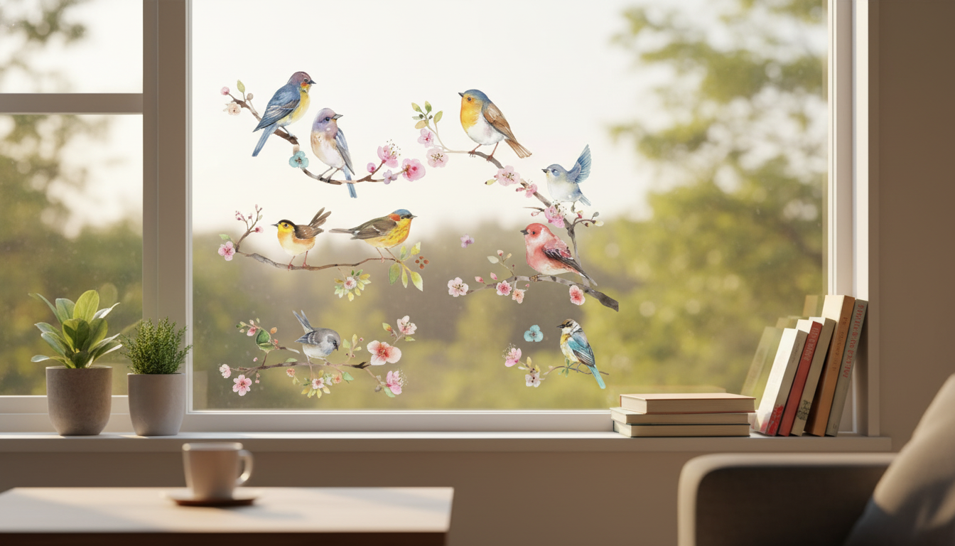 Double-Sided Bird & Vine Static-Cling Window Stickers