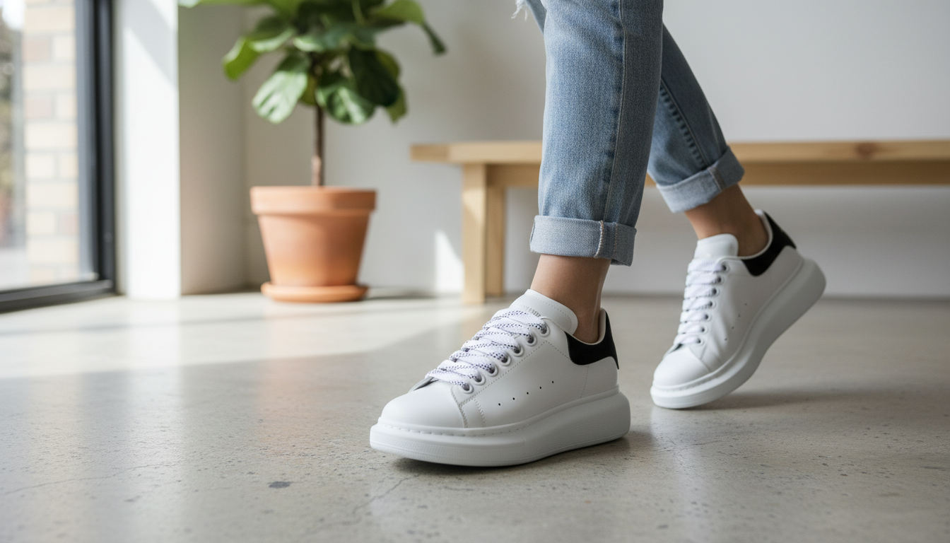 McQueen Leather Sneakers: Suede Heel, Clean Finish