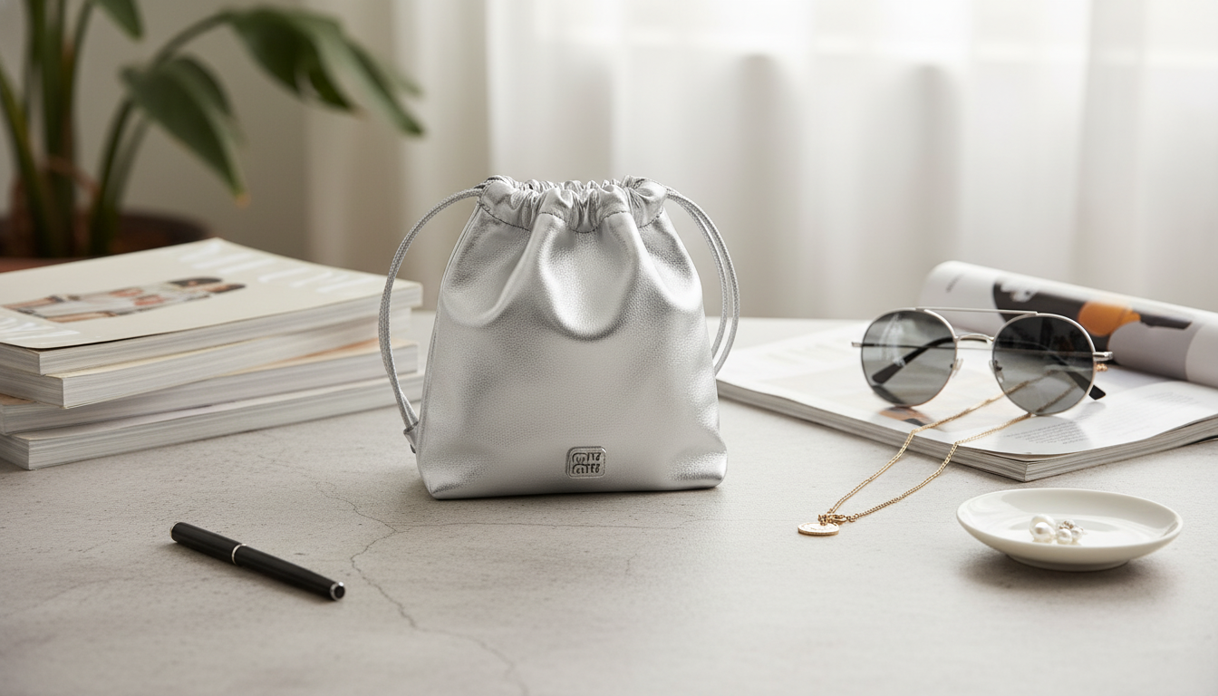 Miu Miu Drawstring Leather Pouch with Metal Logo Guide