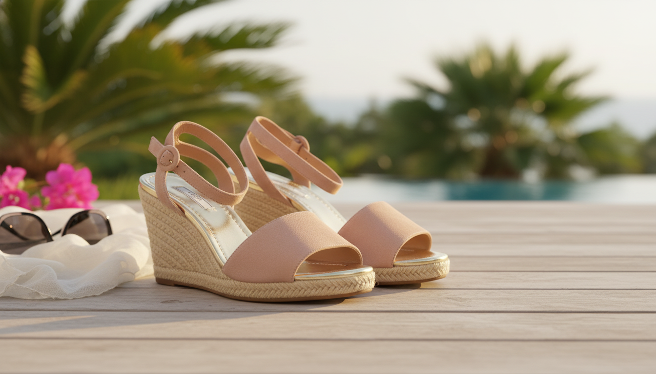 Prada Pink & Beige Suede Wedge Sandals: Ankle Strap