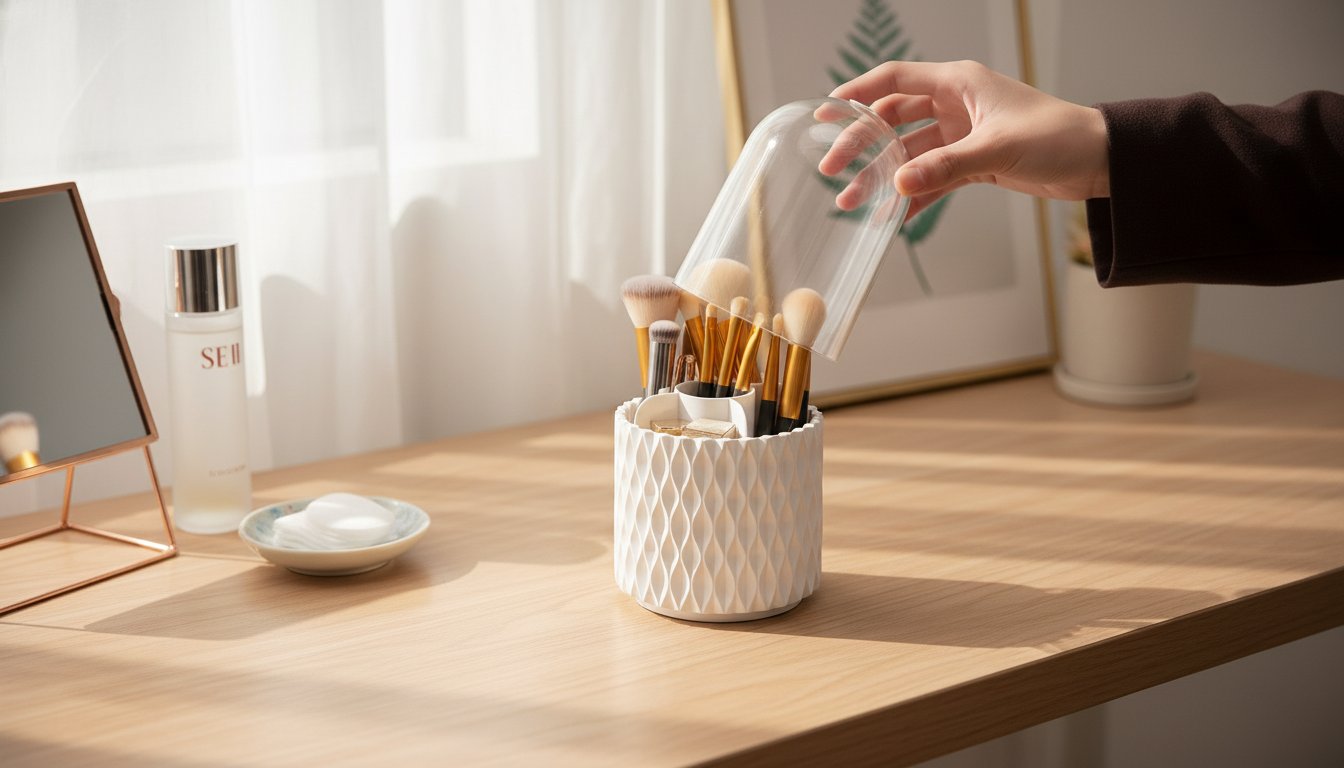 360° Rotating Makeup Brush Organizer for Tidy Storage