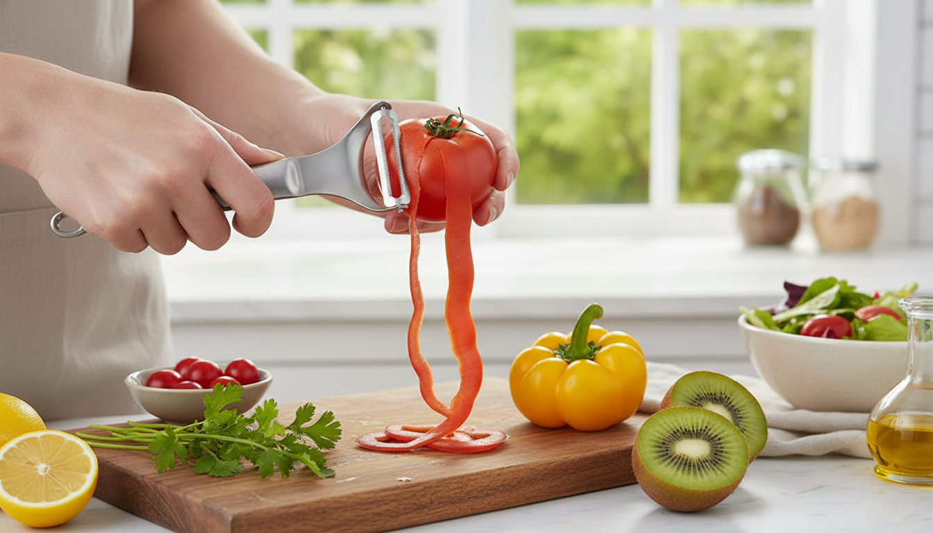 Serrated 304 Stainless Peeler for Soft, Slippery Produce