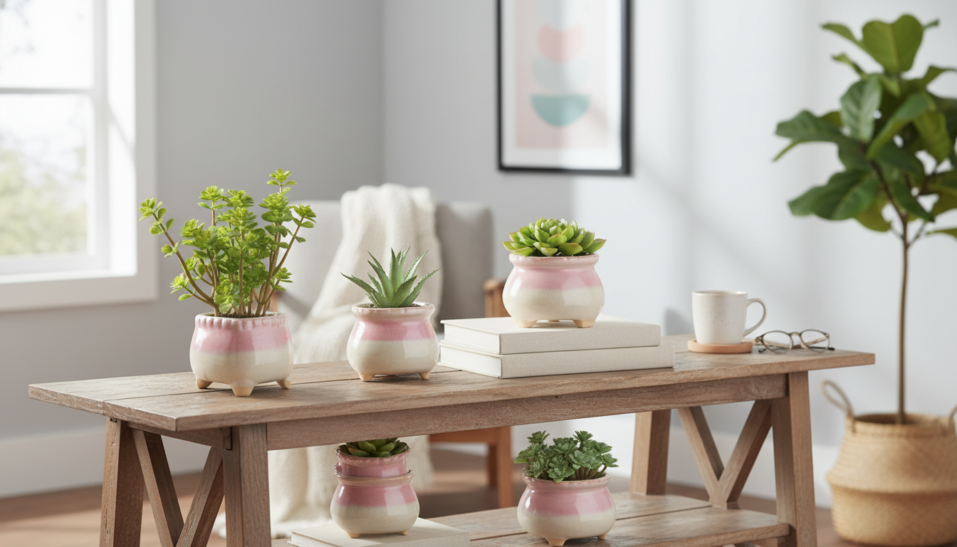 Soft Pink 5-Piece Ceramic Flowerpot Set for Styling