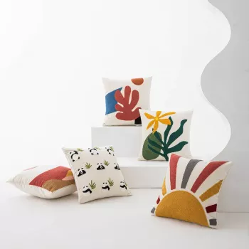 Velvet Cushion Cover With Cartoon-Abstract Embroidery