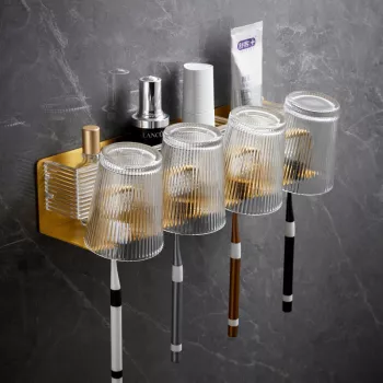 No-Drill Acrylic Toothbrush & Cup Holder for Small Baths