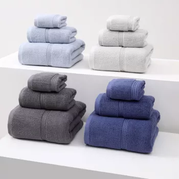 Soft 3-Piece Cotton Towel Set: Quick-Dry, Solid Style